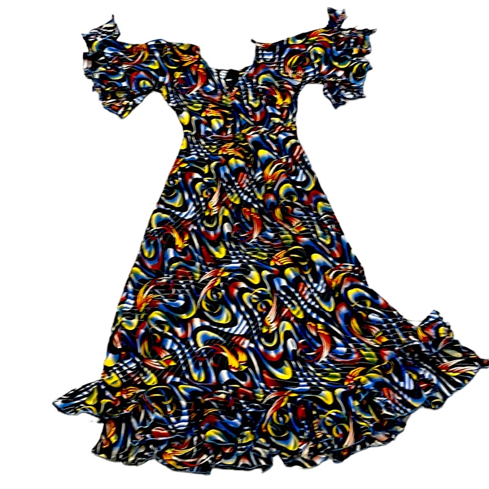 Ethnic Bird Print Maxi Dress with Flutter Sleeves